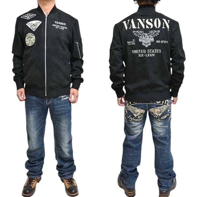 Brushed Bonded Military Jacket Motorcycle [Banson] NVSZ-2416 MA-1 Men's (JP, Alphabet, M, Black)