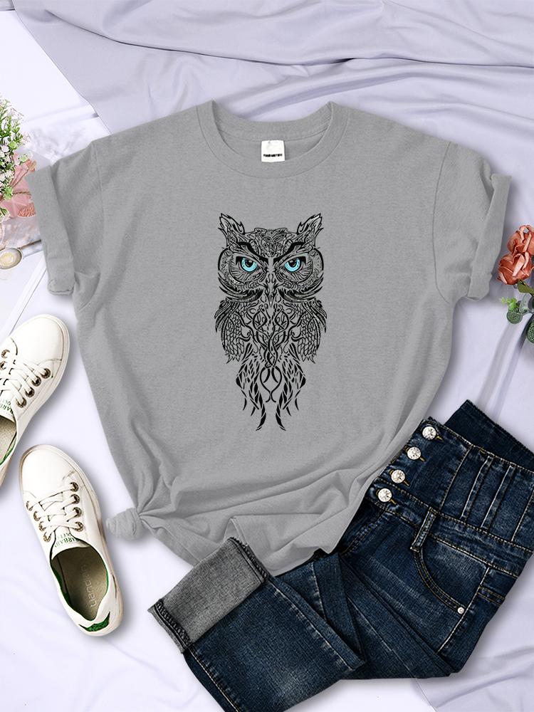 Dashing Owl Face Printing Womens Tee Shirts Casual Breathable Sport Short Sleeve Summer Street Hip Hop Tops Female Tee Clothes