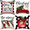 New Red Truck Christmas Pillowcase Linen Printed Pillowcase Festive Room Sofa Decoration Cushion Cover