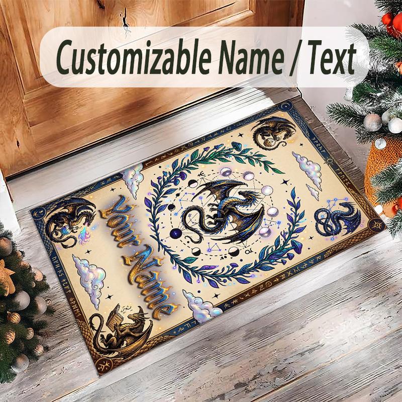 Dragon Theme Crystal Velvet Rug Personalized Custom Name Text Soft Floor Mat Home Decor