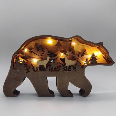 2023 Neu DIY Holz Elch Braunbär Ornament Dekoration Zuhause Holz Braunbär Licht Bastel Ornament Dekor Weihnachtsgeschenk Handwerk