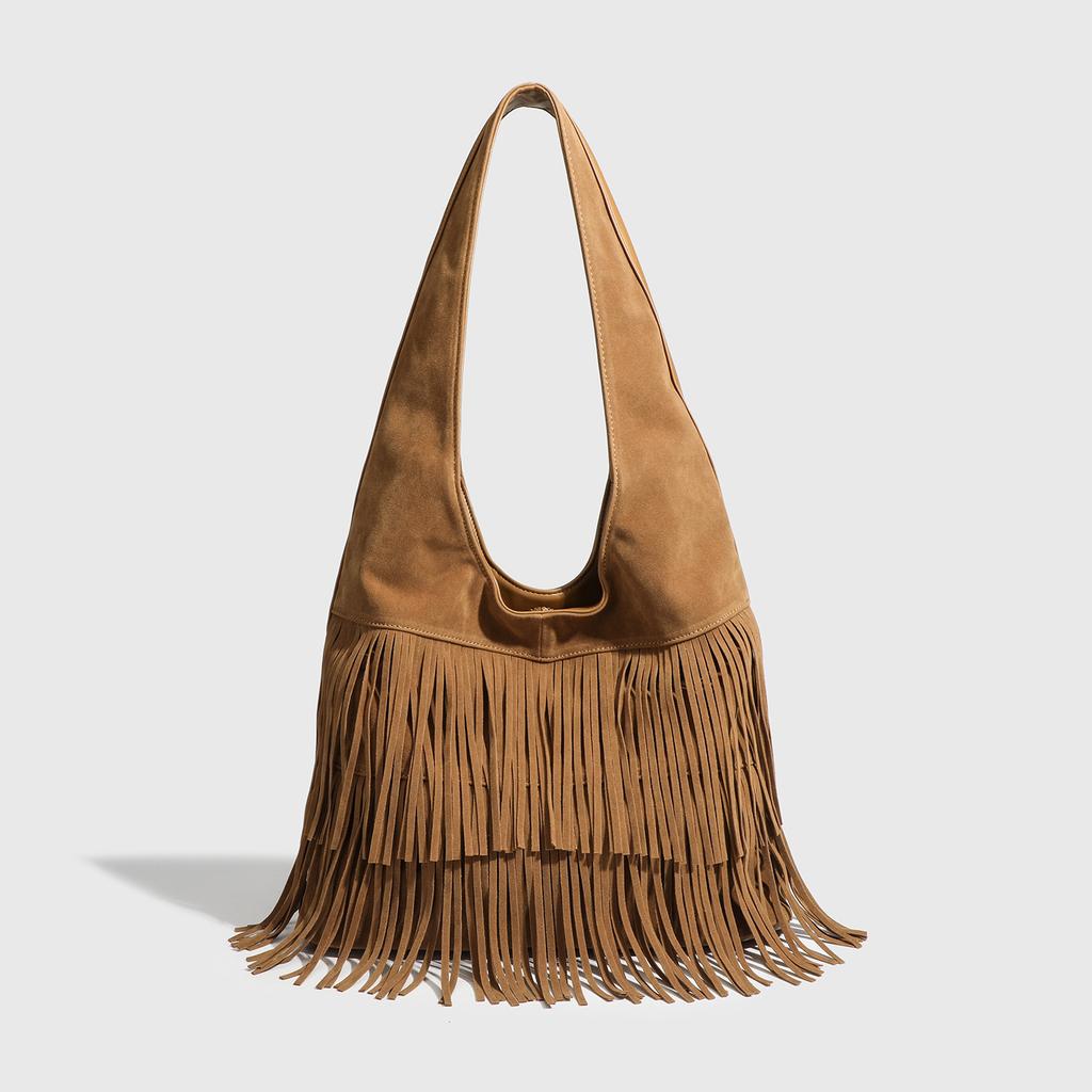 Women's large-capacity frosted leather bag, 2024 new casual style, popular this year, crossbody, handbag, commuter, tassel, underarm bag