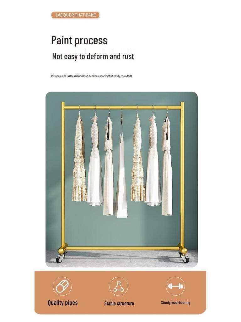 Adjustable Floor-Standing Clothing Rack with Wheels for Women's and Children's Wear