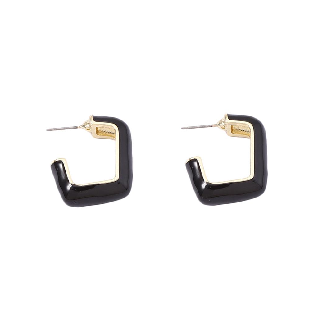 Hong Kong style retro geometric double C fashion circle square minimalist stud earrings, simple and versatile temperament girls earrings