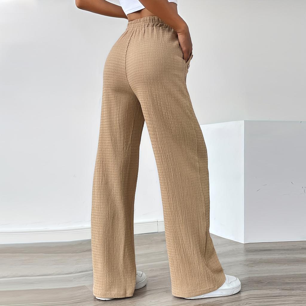 Damen Modische Farbige Hosen mit Geradem Bein, Hoher Taille und Taschen, Freizeithosen