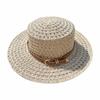 Woven Flat Top Hat Buckle Decorated Band Flat Brim Hat Versatile Straw Hat  Daily Matching