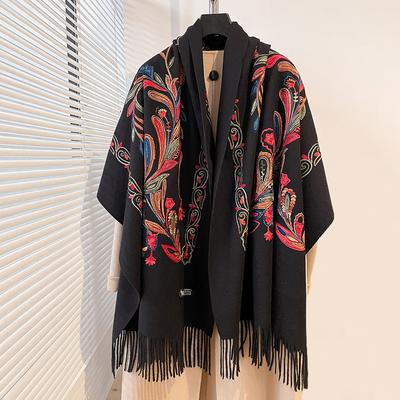 Fashion Luxury Embroidery Scarf Elegant Women Winter Thick Warm Neck Pashmina Long Fringe Scarves Lady Blanket Soft Shawl