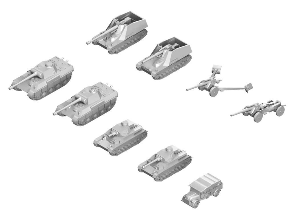 Pit Road 1/700 MI Series World War II German Military Vehicle Set 2 Plastic Model Kit MI05 (Molded Color)