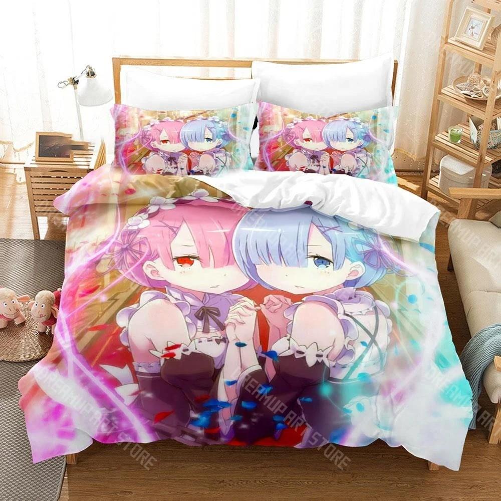 Re ZERO Starting Life in Another World Rem Emilia Bedding Set Boys Girls Duvet Cover Twin Queen King Full Single Double Sizes