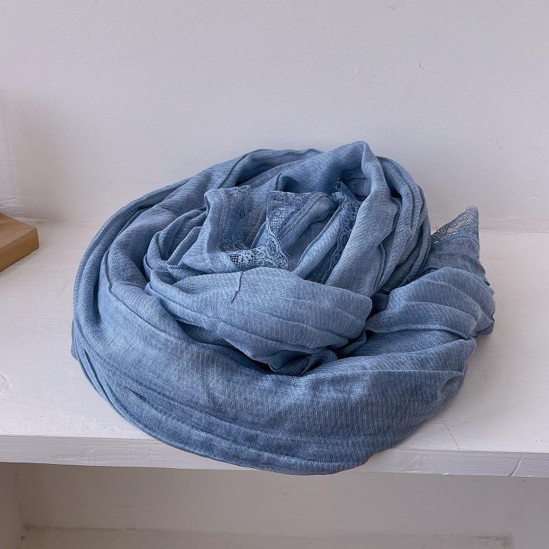 

Нежный темперамент кружевной плиссированный длинный хлопковый льняной шарф для женщин весна и осень шаль из чистого хлопка защита от солнца