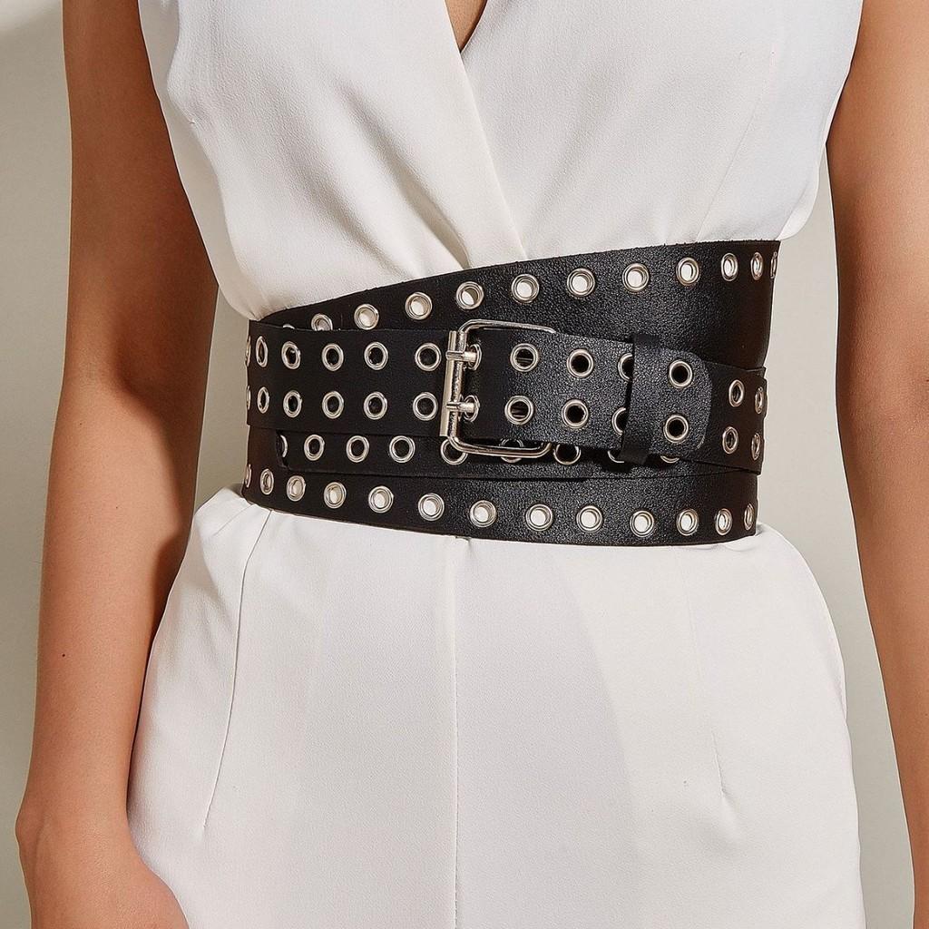 Buttonhole Row Double Extended Womens Waistband Elastic Dress Decoration
