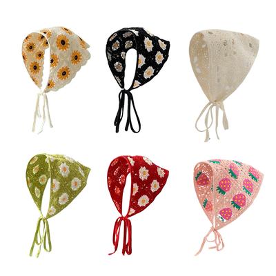 Retro Gestricktes Hohles Dreieck Stirnband Gänseblümchen Erdbeere Handgefertigt Gehäkeltes Dreieckstuch Kopfbedeckung Handgemachtes Kopftuch