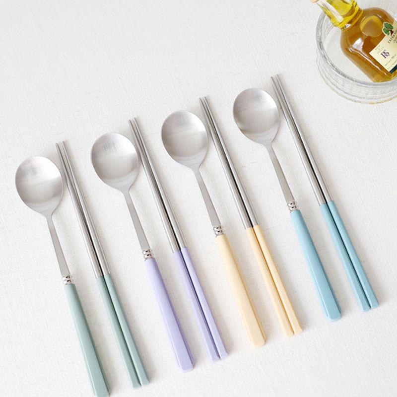 Kamomekitchen [2+2 4-person Set] Kamomekitchen Korean-made Verbe Cutlery Set (4 Spoons, 4 Chopsticks, Forest Sunset Color)