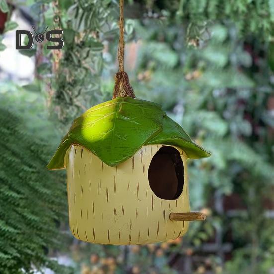 Kolibri-Haus für draußen, kleines Vogelhaus aus Kunstharz zum Aufhängen, dekoratives Vogelhaus mit grünen Blättern für Balkon, Veranda, Hinterhofdekoration