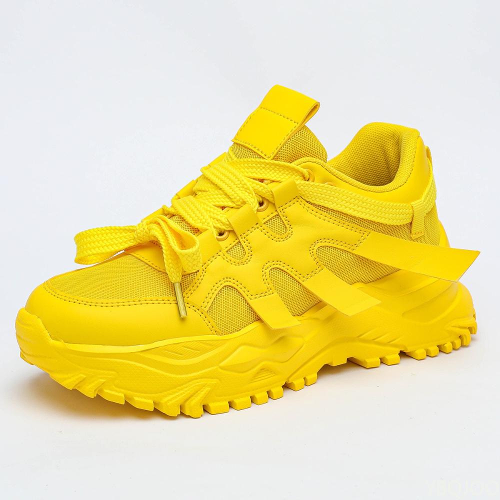 Ladies' Fashionable Yellow Height Increasing Thick Soled Sports Shoes Outdoor Lace Up Casual Plus Size Trendy Women's Shoes