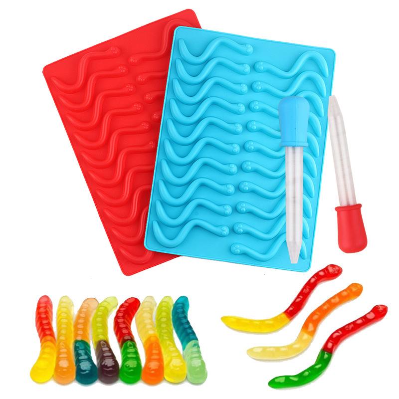 20 Stücke Kreative Löcher Diy Silikon Gummibärchen Schlange Würmer Schokoladenform Zucker Süßigkeiten Gelee Formen Eis Rohr Tablett Form Kuchen Dekor Werkzeuge