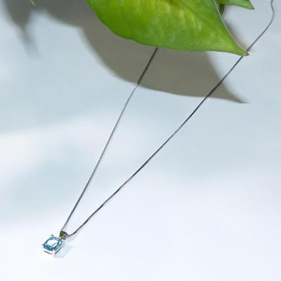 6*8mm Céu Azul Topázio 925 Prata Esterlina 45cm Moda Jóias Oval Pingente Colares para Meninas