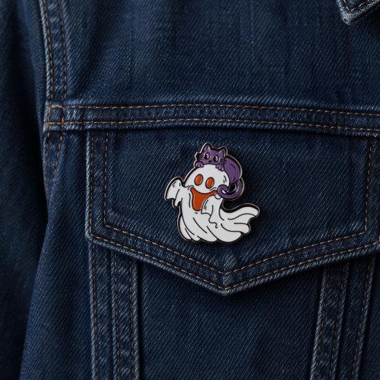 Halloween Cartoon Ghost Brooch, Spooky Pumpkin Tombstone Lapel Pin, Clothes Backpack Bag Decoration Accessories, Holiday Party Gift