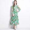 Spring Clothing for Women 2026 New Style High-End Flower Printed Belt Slim-Fitting Long French Long Sleeve Chiffon Maxi Dress