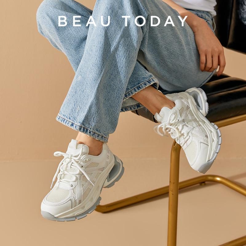 Fashion BEAUTODAY Casual Sneakers Women Air Mesh Sick Sole Round Toe Lace-up Mixed Colors 2024 Spring Ladies Shoes Handmade C29A02