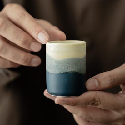 Gradient Mountain And Sea Ceramic Teacup Reverse Mouth Tea Bowl Tasting Tea Straight Cup Master Cup Mugs Kung Fu Teaset