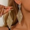 Geometric Rhombus Long Earrings Women'S Rhinestone Earrings Stud Earrings All Copper Material