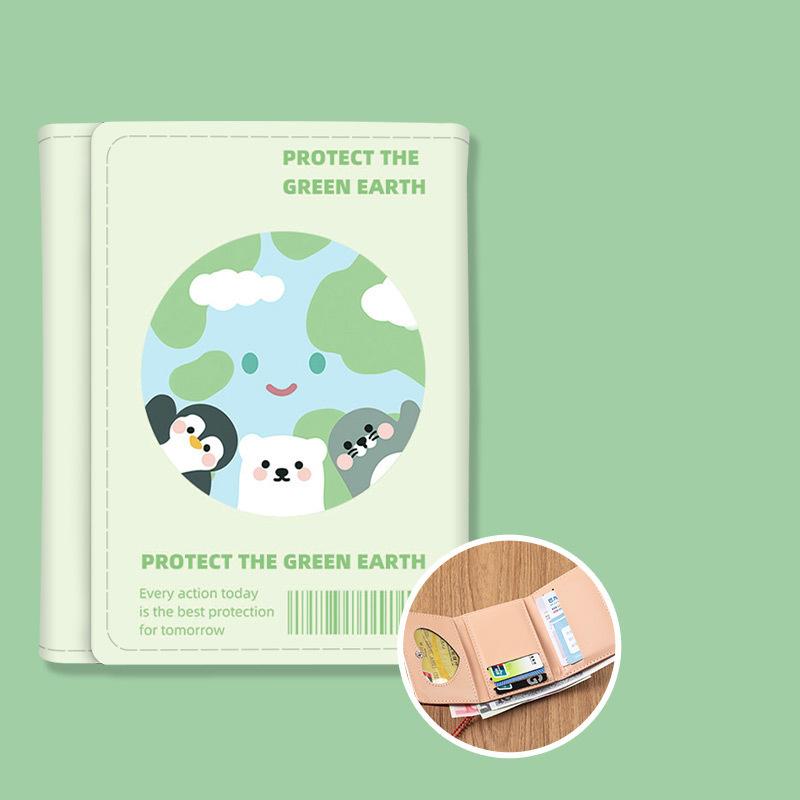 

Кошелек для студентов Green Earth, маленький и с несколькими отделениями для карт, большая емкость, тройное сложение, короткое сложение