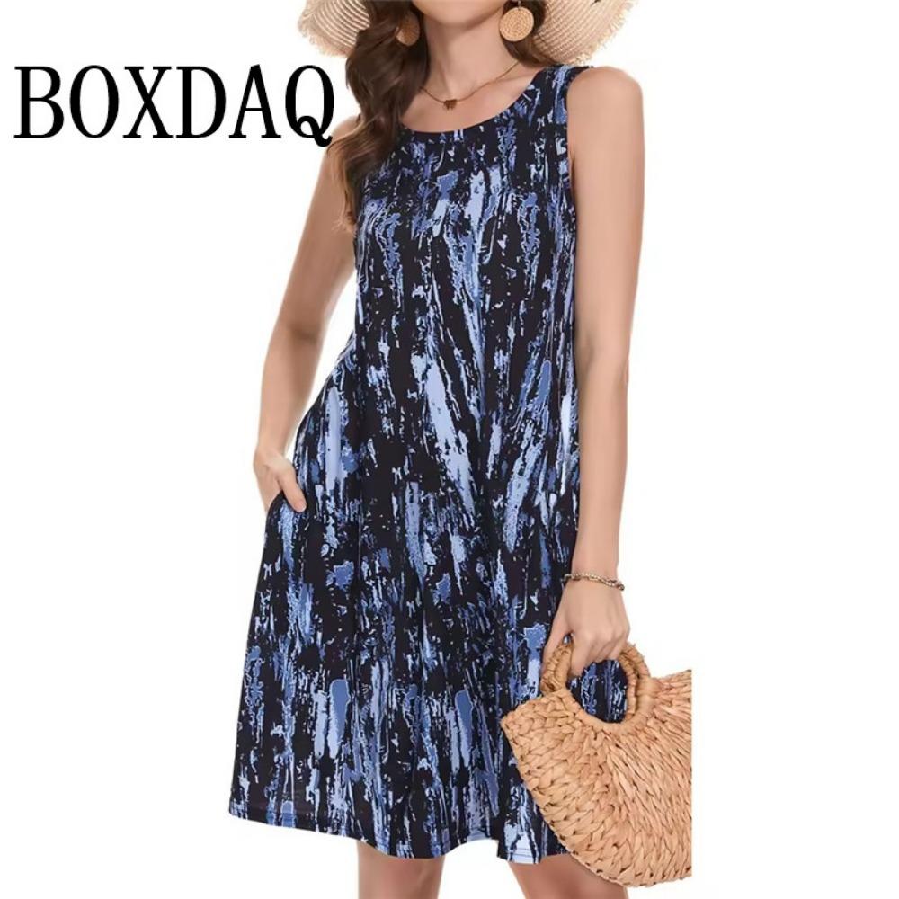 Fashion Elegant Tie Dye Striped 3D Print Dress For Summer 2025 Women s Plus Size Clothing Sundress Loose Sleeveless Vest Dresses S