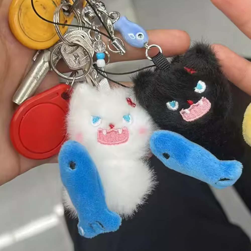 2pcs Mini Angry Cat Keychains Zinc Zinc Alloy Plush Animal Key Ring Portable Couple Pendants  Kids