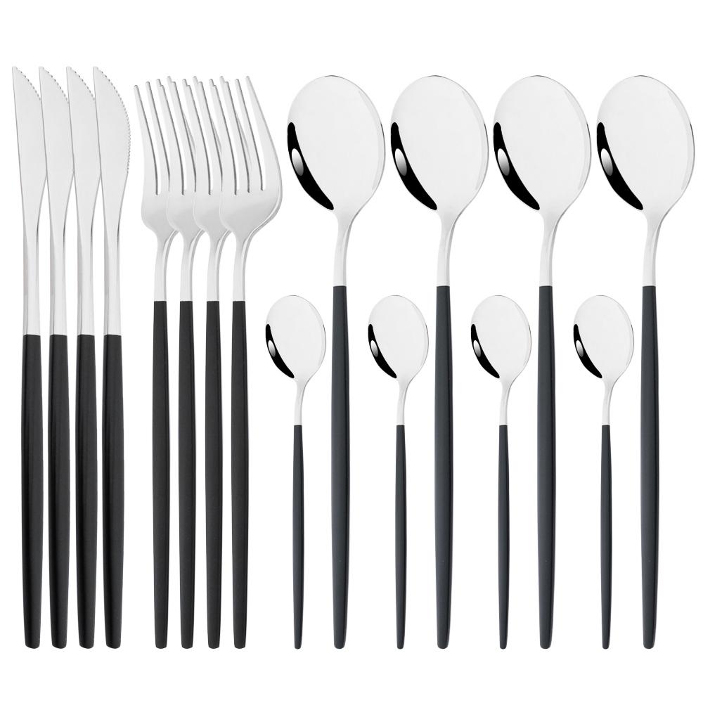 16Pcs Dinnerware Knife Fork Coffee Spoon Cutlery Set  Flatware Stainless Mint Green Gold Steel Silverware Tableware Set