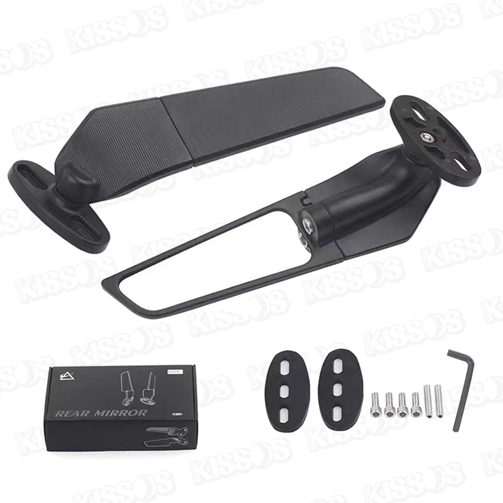 Universal Black Wing Mirrors for Motorcycles, Adjustable Rotating Canards, Left and Right Set for YZF, ZX, and CBR
