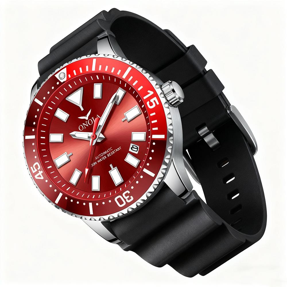 Mechanische Herrenuhr Lässig Sport Wasserdicht Armbanduhren Leuchtzifferblatt Silikonarmband Automatikuhr für Herren Datumsanzeige