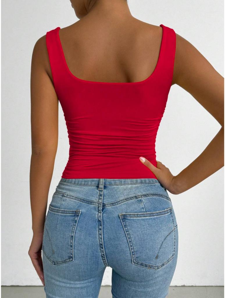 Square Neck  Knit Tank Top Crop Tops Women Summer Camis Solid Color Camisole Fashion SportsTube Female Sleeveless Cropped Y2K Girl Clothes