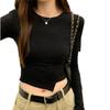 Round Neck White Long Sleeve Irregular T-shirt Women New Autumn Spice Girl High Waist Short Slim-fit Base Top