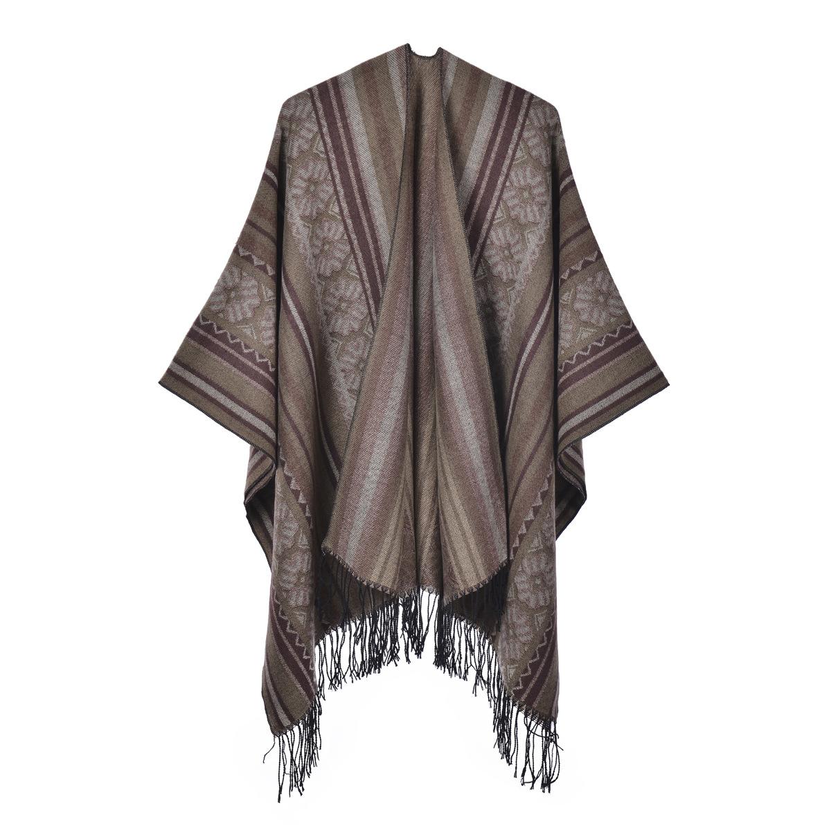 

Женская винтажная мода пашмина шаль с разрезом и кисточками вязаный шарф утолщенный осенне-зимний теплый дорожный плащ хаки