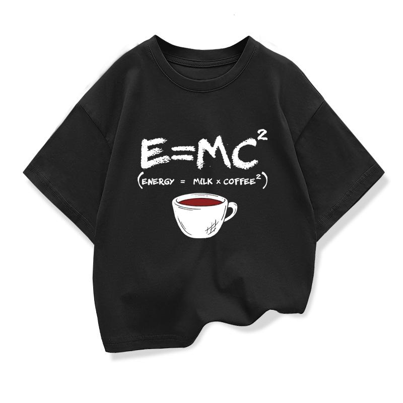 T-shirt d'été pour garçons Coton Décontracté Drôle Imprimé Énergie=Lait+Café Hommes Cool Lâche Col Rond Hauts Pour Bébés Enfants Manches Courtes T-shirts Hommes