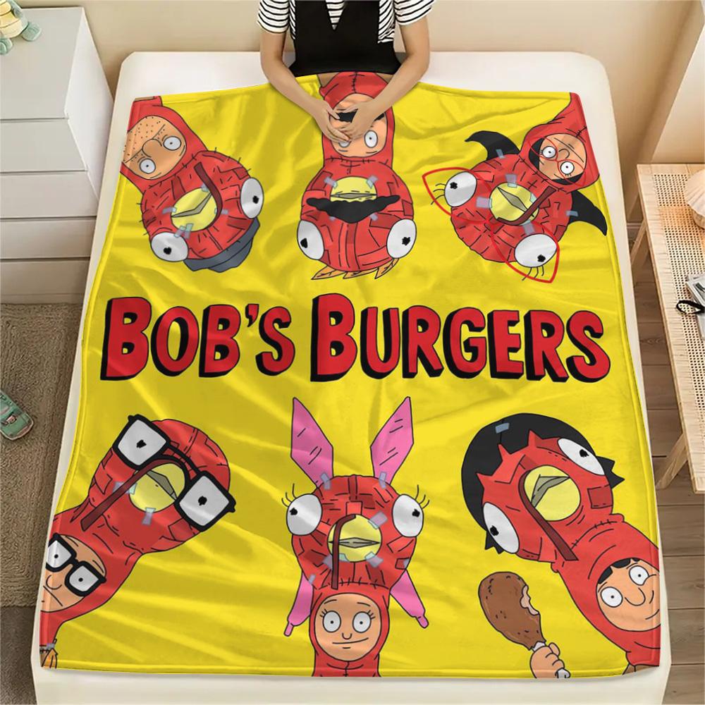 1PC Happy Burger Shop Print FlAannel Blanket, High quality Comfortable for All Seasons, Home Decor, Warmth and Comfort