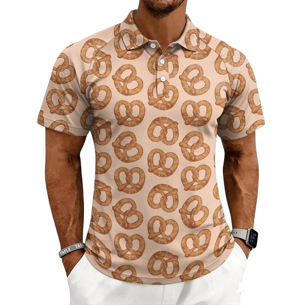 Men's Casual Polo Shirt Short Sleeve Button Down Collar Printed Pattern Lightweight Breathable Fabric Summer Top