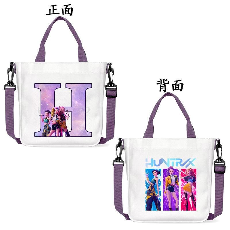 Anime Cartoon Letter Shoulder Bag Versatile Commuter Handbag Large Capacity Student Canvas Bag