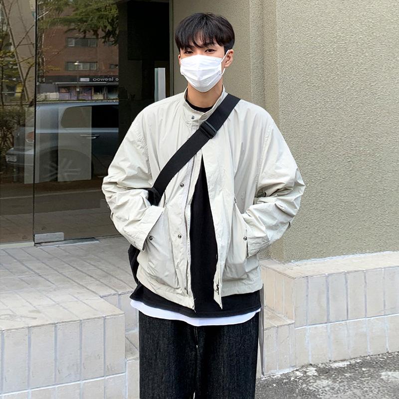 

Jacket Men s Spring and Autumn Korean Style Trendy Solid Color Workwear Loose Casual Stand-up Collar Top Jacket 2XL