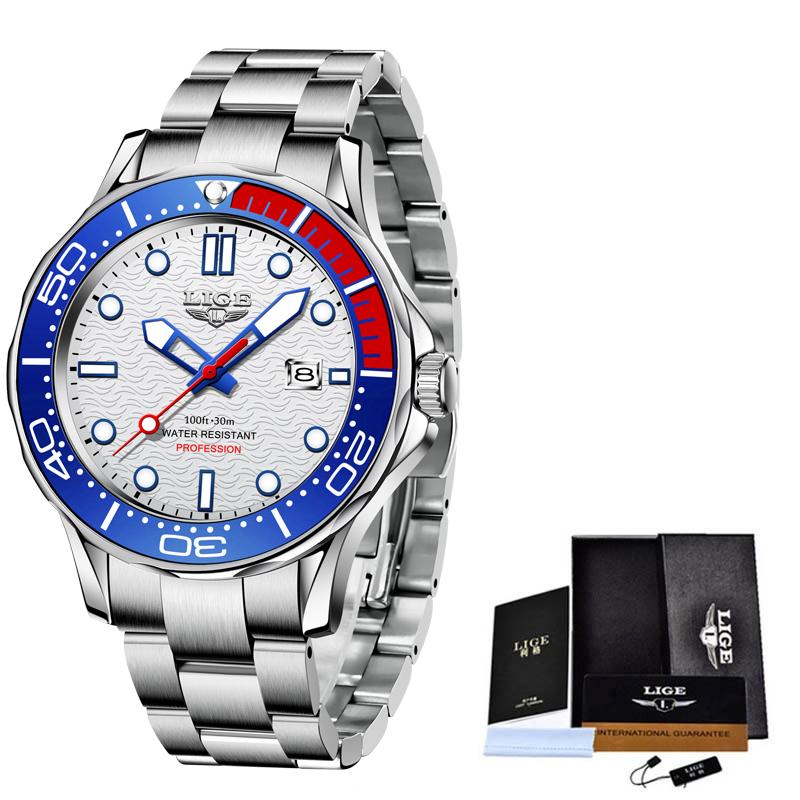 LIGE Brand Mens Watches Business Quartz Watch Men Silicone Band Sports Waterproof Watches Date Wristwatches Relogios Masculino