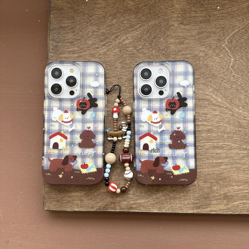 IPhone 17/16 Pro Max Koreansk Stil Katt & Hund Telefonfodral med Handrem