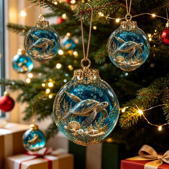 Adornos para Fiesta de Fantasía Azul Dorado, Bolas de Navidad Temáticas del Océano, Bolas Transparentes Iluminadas con Medusa Tortuga Pulpo, Creativas para Inauguración de Casa