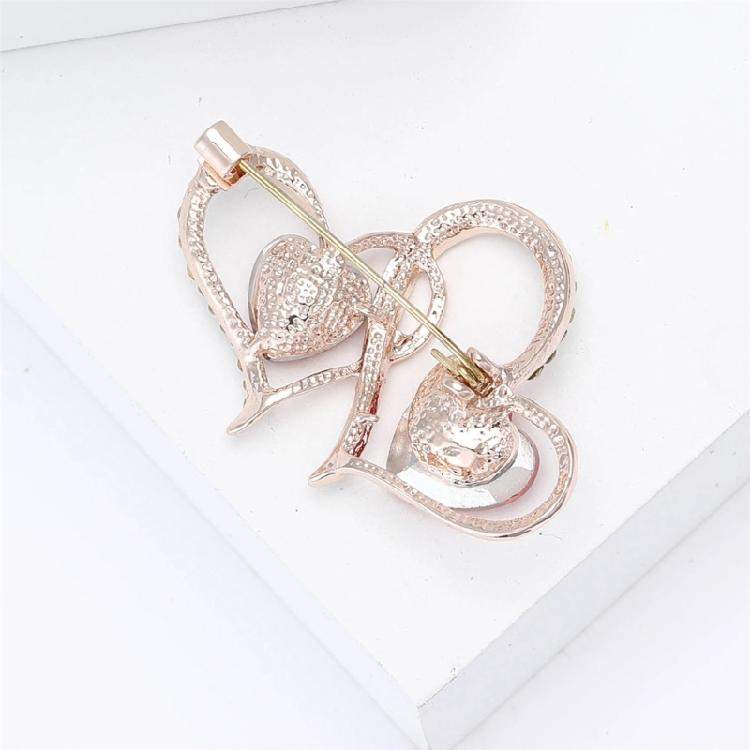 Unique Sturdy Alloy Double Heart Brooch with Rhinestones for Women Unisex Valentines Day and Event Accessories