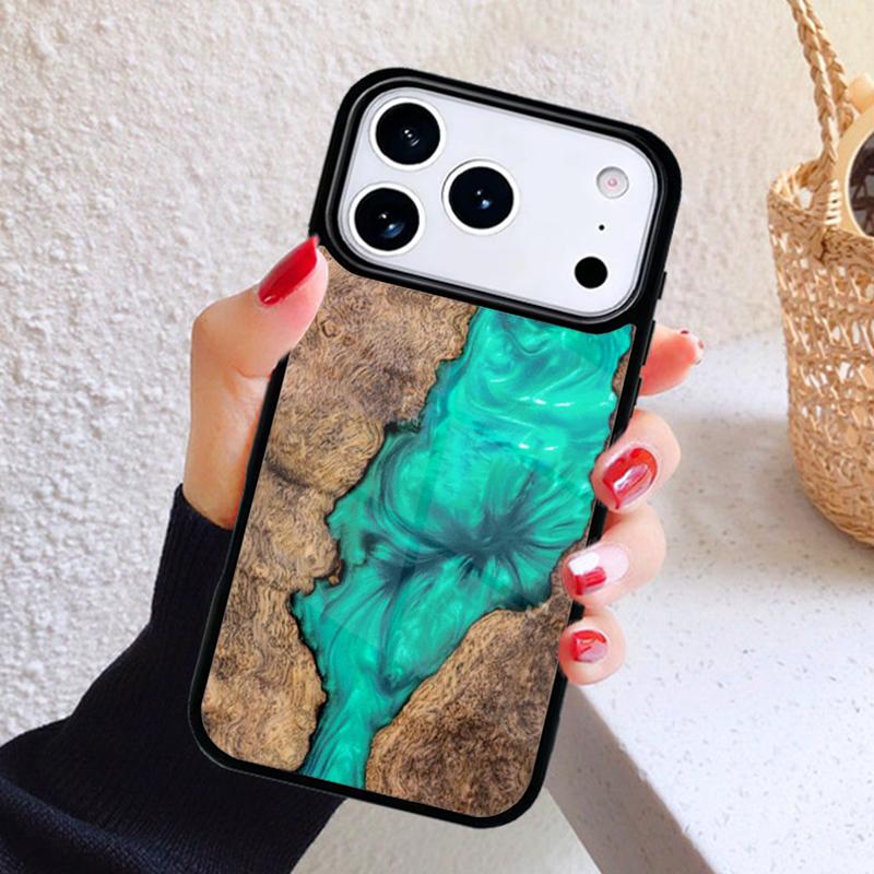 Wood Resin Marble Phone Case For iPhone 17 Air 16 15 14 13 12 11 Pro Max Plus