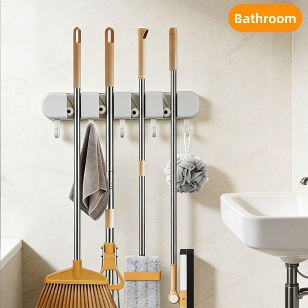 5 Hook Mop Clip Wall Mounted Broom Hanger Multi-functional Broom Organizer Clip Shower Room