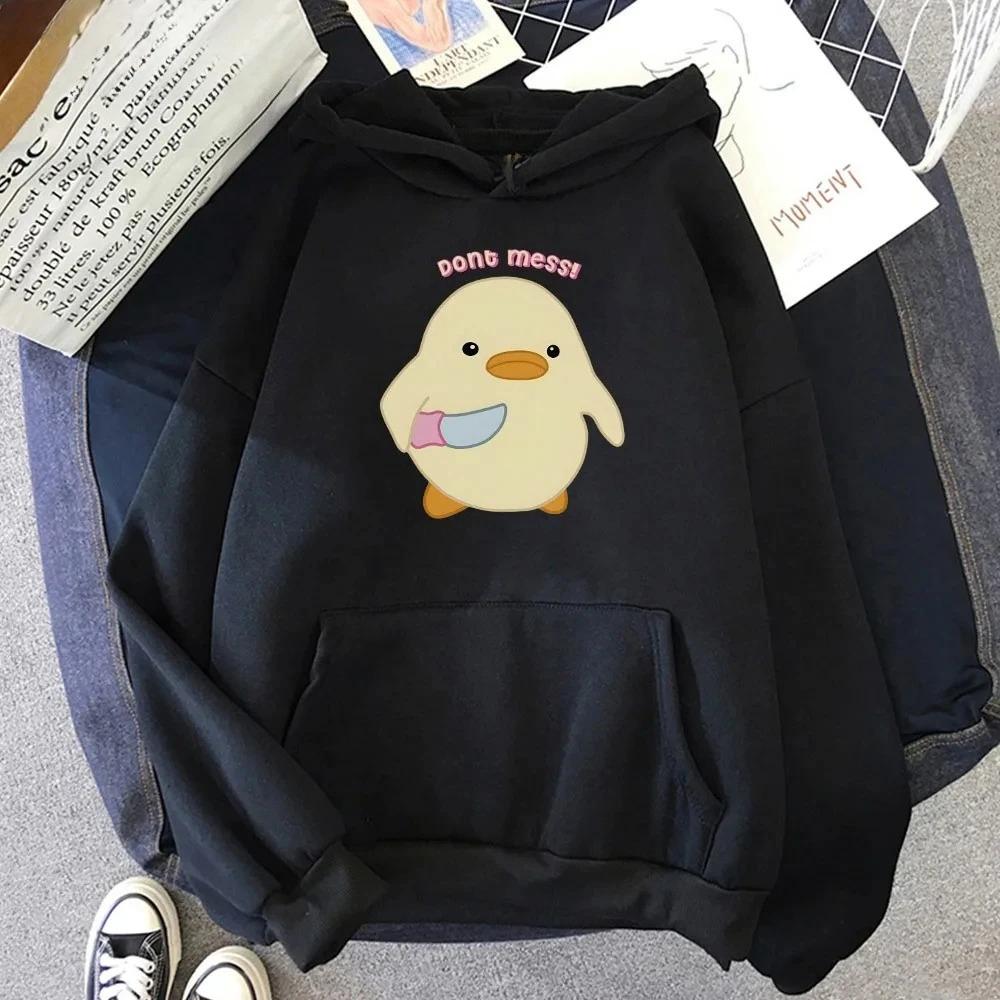 Don‘t Mess Duck Holding Knife Kawaii Cartoon Print Woman Hoodies Sweatshirts Harajuku Female Long Sleeve