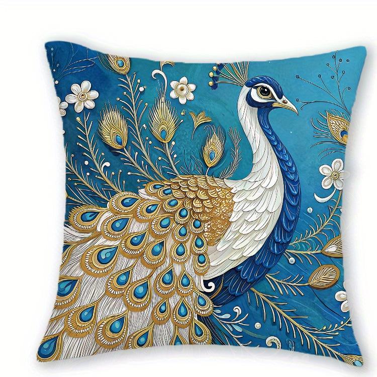 1/4pcs Bohemian Peacock Throw Pillow Covers Vintage Blue Gold Decorative Cushion Cases for Home Living Room Bedroom Sofa