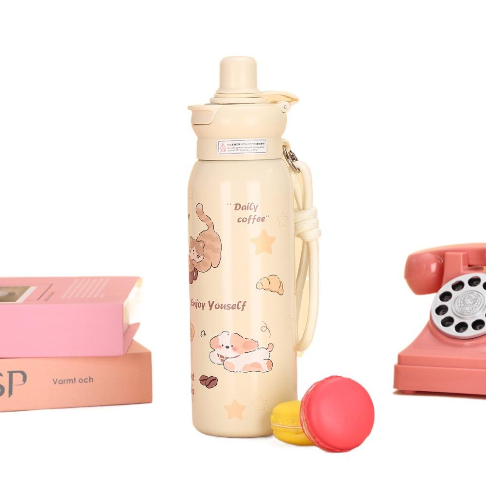 

Милая вакуумная чашка 620 мл с изоляцией или охлаждением со соломинкой, изолированная чашка, термобутылка для воды большой емкости для студентов и детей <50ml бежевый