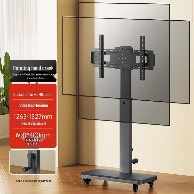 Mobile TV Stand with Wheels, Adjustable 360° Rotation, and Universal TV Mount for Horizontal & Vertical Screens